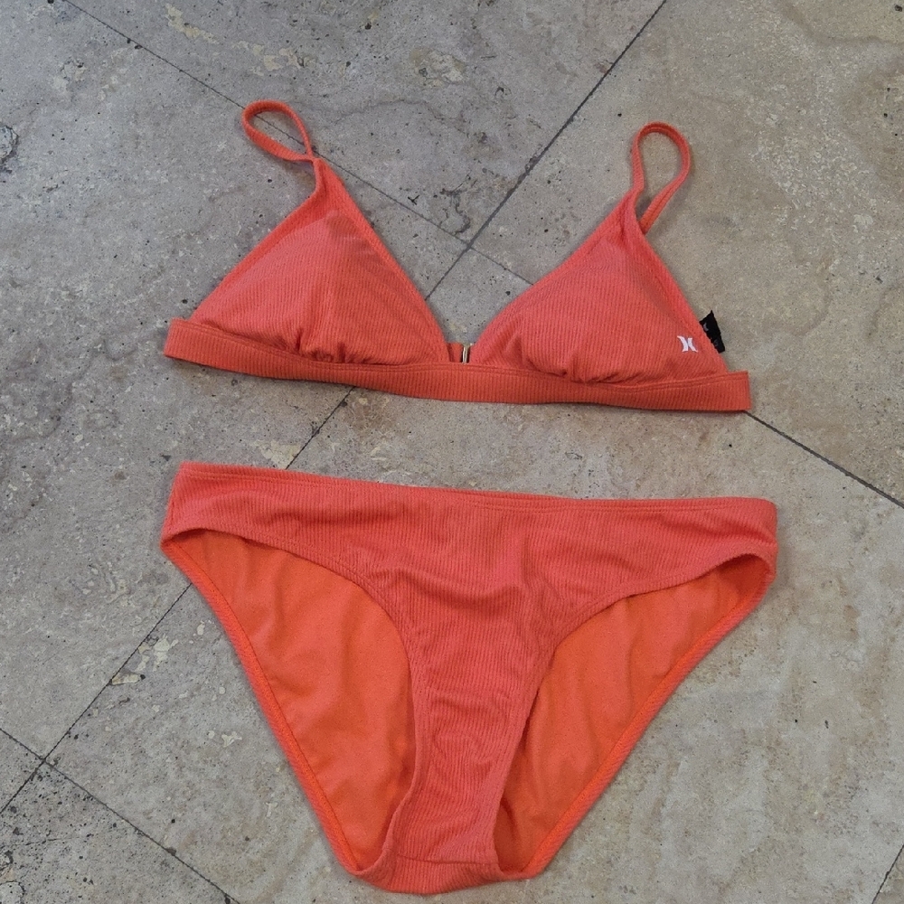 Hurley Orange Ribbed Triangle Bikini Set - Women